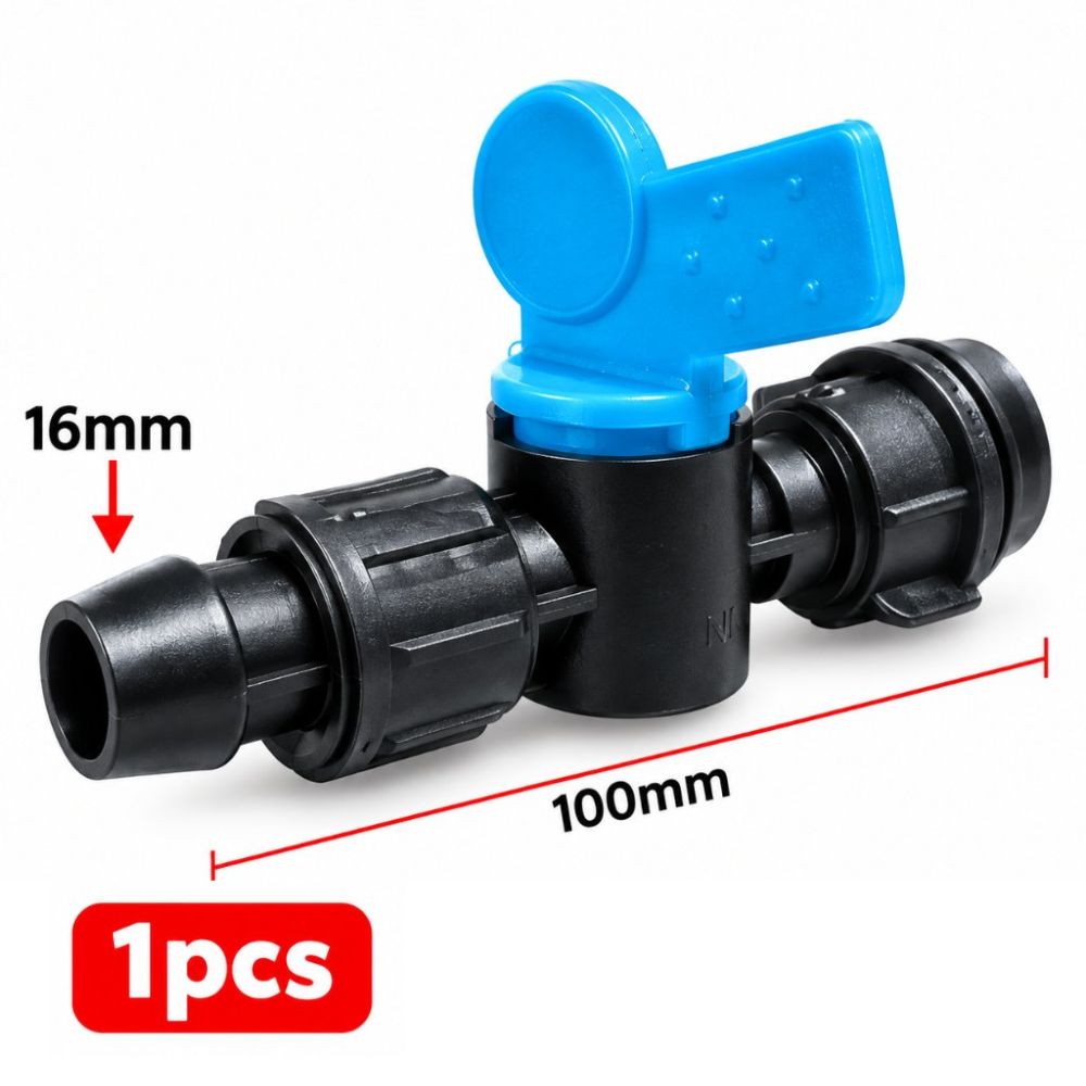Konektor Selang Drip Irigasi Pertanian 16mm T Elbow Valve Stop Kran Sambungan
