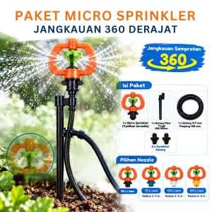 Paket Alat Penyiraman Tanaman Otomatis Sprinkler Micro + Tiang Irigasi 100/120cm Alat Penyiram Tanaman Irigasi